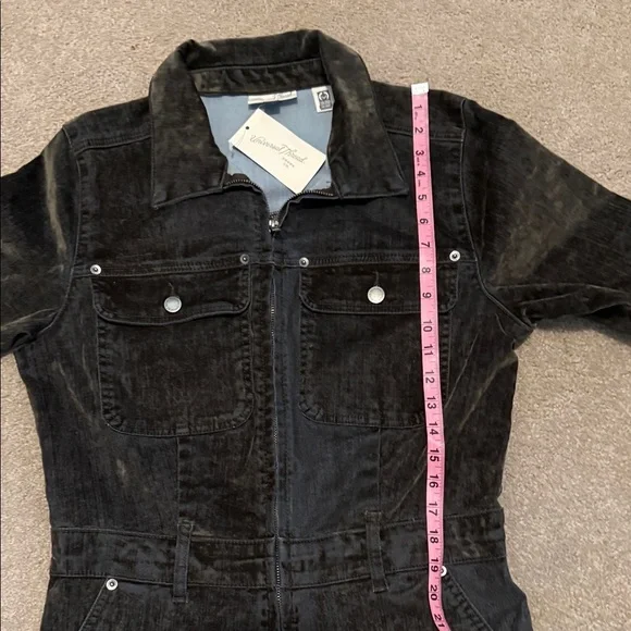 Black And Green Velvet Denim Jumpsuit - Picture 5 of 10